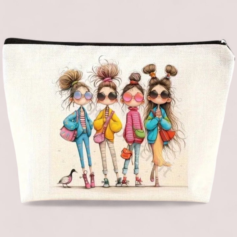 Cosmetic Makeup Bag Pouch 4 Girls With Sunglasses NWT